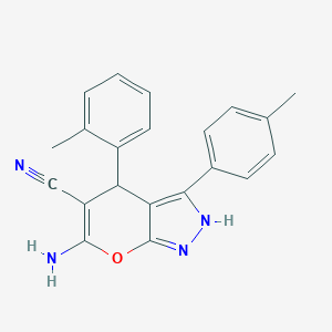 molecular formula C21H18N4O B283905 6-Amino-4-(2-methylphenyl)-3-(4-methylphenyl)-1,4-dihydropyrano[2,3-c]pyrazole-5-carbonitrile 
