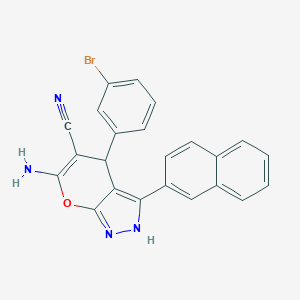 molecular formula C23H15BrN4O B283906 6-Amino-4-(3-bromophenyl)-3-(2-naphthyl)-1,4-dihydropyrano[2,3-c]pyrazole-5-carbonitrile 
