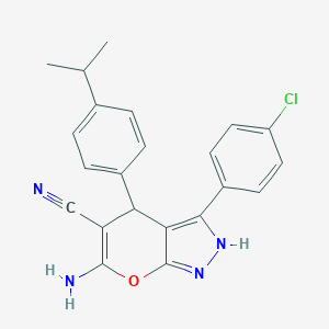 molecular formula C22H19ClN4O B283907 6-Amino-3-(4-chlorophenyl)-4-(4-isopropylphenyl)-1,4-dihydropyrano[2,3-c]pyrazole-5-carbonitrile 