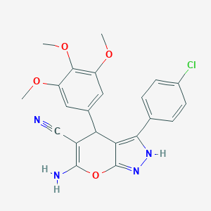 molecular formula C22H19ClN4O4 B283909 6-Amino-3-(4-chlorophenyl)-4-(3,4,5-trimethoxyphenyl)-1,4-dihydropyrano[2,3-c]pyrazole-5-carbonitrile 