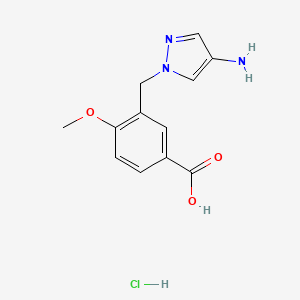 molecular formula C12H14ClN3O3 B2839092 3-[(4-Amino-1H-pyrazol-1-yl)methyl]-4-methoxybenzoic acid hydrochloride CAS No. 1431964-06-5