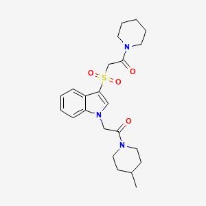 molecular formula C23H31N3O4S B2839095 1-(4-甲基哌啶-1-基)-2-(3-((2-氧代-2-(哌啶-1-基)乙基)磺酰)-1H-吲哚-1-基)乙酮 CAS No. 878058-92-5