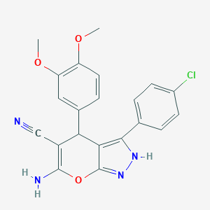 molecular formula C21H17ClN4O3 B283910 6-Amino-3-(4-chlorophenyl)-4-(3,4-dimethoxyphenyl)-1,4-dihydropyrano[2,3-c]pyrazole-5-carbonitrile 
