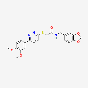 molecular formula C22H21N3O5S B2839102 N-(benzo[d][1,3]dioxol-5-ylmethyl)-2-((6-(3,4-dimethoxyphenyl)pyridazin-3-yl)thio)acetamide CAS No. 893993-00-5