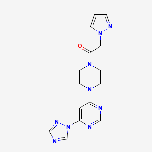molecular formula C15H17N9O B2839117 1-(4-(6-(1H-1,2,4-triazol-1-yl)pyrimidin-4-yl)piperazin-1-yl)-2-(1H-pyrazol-1-yl)ethanone CAS No. 1795089-43-8