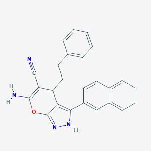 molecular formula C25H20N4O B283912 6-Amino-3-(2-naphthyl)-4-(2-phenylethyl)-1,4-dihydropyrano[2,3-c]pyrazole-5-carbonitrile 