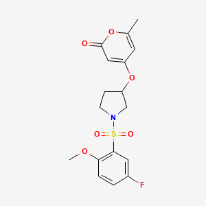 molecular formula C17H18FNO6S B2839120 4-((1-((5-fluoro-2-methoxyphenyl)sulfonyl)pyrrolidin-3-yl)oxy)-6-methyl-2H-pyran-2-one CAS No. 1798679-02-3