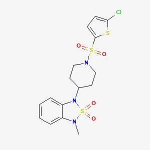 molecular formula C16H18ClN3O4S3 B2839121 1-(1-((5-Chlorothiophen-2-yl)sulfonyl)piperidin-4-yl)-3-methyl-1,3-dihydrobenzo[c][1,2,5]thiadiazole 2,2-dioxide CAS No. 2034510-84-2