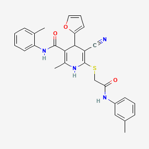5-cyano-4-(furan-2-yl)-2-methyl-6-[2-(3-methylanilino)-2-oxoethyl]sulfanyl-N-(2-methylphenyl)-1,4-dihydropyridine-3-carboxamide