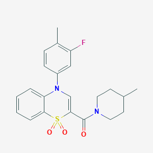 molecular formula C22H23FN2O3S B2839150 4-(3-fluoro-4-methylphenyl)-2-[(4-methylpiperidin-1-yl)carbonyl]-4H-1,4-benzothiazine 1,1-dioxide CAS No. 1251680-86-0