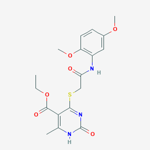 molecular formula C18H21N3O6S B2839156 ethyl 4-[2-(2,5-dimethoxyanilino)-2-oxoethyl]sulfanyl-6-methyl-2-oxo-1H-pyrimidine-5-carboxylate CAS No. 900002-20-2