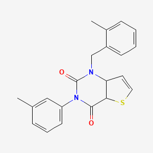 molecular formula C21H18N2O2S B2839159 3-(3-methylphenyl)-1-[(2-methylphenyl)methyl]-1H,2H,3H,4H-thieno[3,2-d]pyrimidine-2,4-dione CAS No. 1326914-21-9