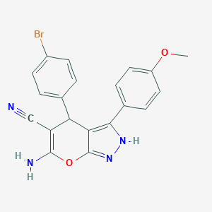 molecular formula C20H15BrN4O2 B283916 6-Amino-4-(4-bromophenyl)-3-(4-methoxyphenyl)-1,4-dihydropyrano[2,3-c]pyrazole-5-carbonitrile 