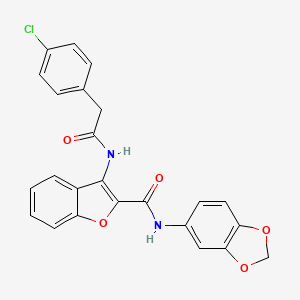 molecular formula C24H17ClN2O5 B2839162 N-(benzo[d][1,3]dioxol-5-yl)-3-(2-(4-chlorophenyl)acetamido)benzofuran-2-carboxamide CAS No. 888463-06-7