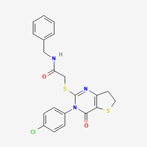 molecular formula C21H18ClN3O2S2 B2839166 N-benzyl-2-[[3-(4-chlorophenyl)-4-oxo-6,7-dihydrothieno[3,2-d]pyrimidin-2-yl]sulfanyl]acetamide CAS No. 687564-20-1