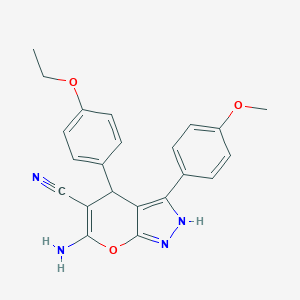 molecular formula C22H20N4O3 B283917 6-Amino-4-(4-ethoxyphenyl)-3-(4-methoxyphenyl)-1,4-dihydropyrano[2,3-c]pyrazole-5-carbonitrile 