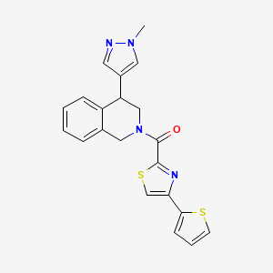 molecular formula C21H18N4OS2 B2839170 (4-(1-甲基-1H-吡唑-4-基)-3,4-二氢异喹啉-2(1H)-基)(4-(噻吩-2-基)噻唑-2-基)甲酮 CAS No. 2034298-03-6