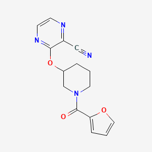 molecular formula C15H14N4O3 B2839183 3-((1-(Furan-2-carbonyl)piperidin-3-yl)oxy)pyrazine-2-carbonitrile CAS No. 2034434-40-5