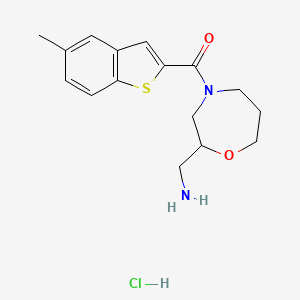 molecular formula C16H21ClN2O2S B2839187 [2-(Aminomethyl)-1,4-oxazepan-4-yl]-(5-methyl-1-benzothiophen-2-yl)methanone;hydrochloride CAS No. 2445790-55-4