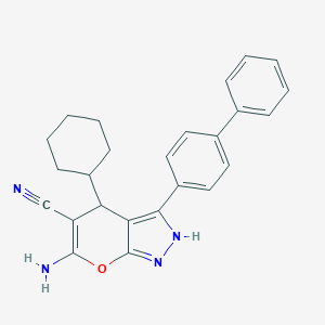 molecular formula C25H24N4O B283919 6-Amino-3-[1,1'-biphenyl]-4-yl-4-cyclohexyl-1,4-dihydropyrano[2,3-c]pyrazole-5-carbonitrile 