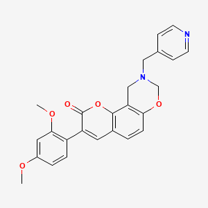 molecular formula C25H22N2O5 B2839198 3-(2,4-dimethoxyphenyl)-9-(pyridin-4-ylmethyl)-9,10-dihydrochromeno[8,7-e][1,3]oxazin-2(8H)-one CAS No. 951946-20-6