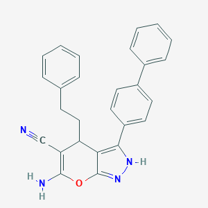 molecular formula C27H22N4O B283920 6-Amino-3-[1,1'-biphenyl]-4-yl-4-(2-phenylethyl)-1,4-dihydropyrano[2,3-c]pyrazole-5-carbonitrile 