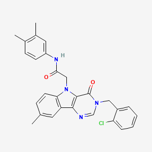 molecular formula C28H25ClN4O2 B2839203 2-(3-(2-chlorobenzyl)-8-methyl-4-oxo-3H-pyrimido[5,4-b]indol-5(4H)-yl)-N-(3,4-dimethylphenyl)acetamide CAS No. 1189991-00-1