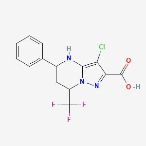 molecular formula C14H11ClF3N3O2 B2839232 3-氯-5-苯基-7-(三氟甲基)-4,5,6,7-四氢吡唑并[1,5-a]嘧啶-2-羧酸 CAS No. 312699-22-2
