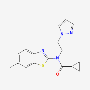 molecular formula C18H20N4OS B2839241 N-(2-(1H-吡唑-1-基)乙基)-N-(4,6-二甲基苯并[d]噻唑-2-基)环丙烷羧酰胺 CAS No. 1171906-51-6