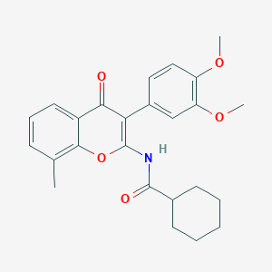 molecular formula C25H27NO5 B2839244 N-[3-(3,4-dimethoxyphenyl)-8-methyl-4-oxo-4H-chromen-2-yl]cyclohexanecarboxamide CAS No. 879565-86-3