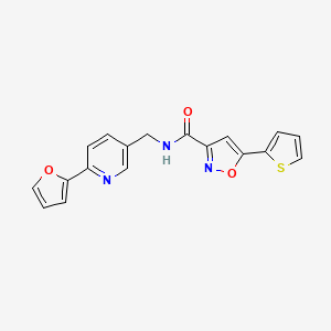 molecular formula C18H13N3O3S B2839250 N-((6-(furan-2-yl)pyridin-3-yl)methyl)-5-(thiophen-2-yl)isoxazole-3-carboxamide CAS No. 1903484-83-2