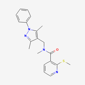 molecular formula C20H22N4OS B2839252 N-[(3,5-dimethyl-1-phenyl-1H-pyrazol-4-yl)methyl]-N-methyl-2-(methylsulfanyl)pyridine-3-carboxamide CAS No. 1176552-11-6