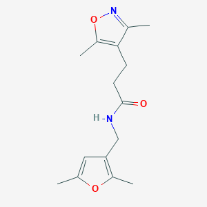 molecular formula C15H20N2O3 B2839257 N-((2,5-dimethylfuran-3-yl)methyl)-3-(3,5-dimethylisoxazol-4-yl)propanamide CAS No. 1797873-07-4