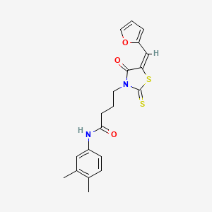 molecular formula C20H20N2O3S2 B2839258 (E)-N-(3,4-dimethylphenyl)-4-(5-(furan-2-ylmethylene)-4-oxo-2-thioxothiazolidin-3-yl)butanamide CAS No. 637318-80-0