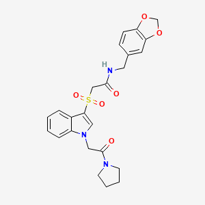 N-(benzo[d][1,3]dioxol-5-ylmethyl)-2-((1-(2-oxo-2-(pyrrolidin-1-yl)ethyl)-1H-indol-3-yl)sulfonyl)acetamide