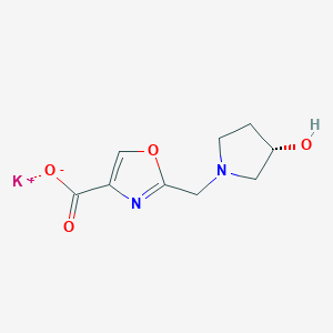 molecular formula C9H11KN2O4 B2839288 钾 2-{[(3S)-3-羟基吡咯啉-1-基]甲基}-1,3-噁唑-4-羧酸酯 CAS No. 2137095-41-9