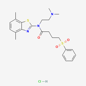 molecular formula C23H30ClN3O3S2 B2839290 N-(2-(dimethylamino)ethyl)-N-(4,7-dimethylbenzo[d]thiazol-2-yl)-4-(phenylsulfonyl)butanamide hydrochloride CAS No. 1215501-07-7