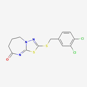 molecular formula C13H11Cl2N3OS2 B2839296 2-((3,4-dichlorobenzyl)thio)-6,7-dihydro-[1,3,4]thiadiazolo[3,2-a][1,3]diazepin-8(5H)-one CAS No. 851130-80-8