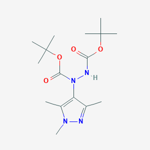 molecular formula C16H28N4O4 B2839306 N'-[(tert-butoxy)carbonyl]-N-(trimethyl-1H-pyrazol-4-yl)(tert-butoxy)carbohydrazide CAS No. 2287319-28-0