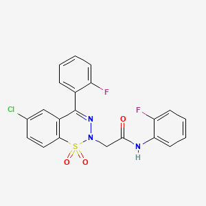 molecular formula C21H14ClF2N3O3S B2839322 2-[6-chloro-4-(2-fluorophenyl)-1,1-dioxido-2H-1,2,3-benzothiadiazin-2-yl]-N-(2-fluorophenyl)acetamide CAS No. 1031670-03-7