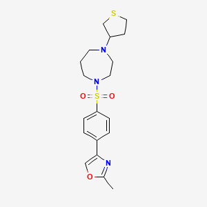 molecular formula C19H25N3O3S2 B2839324 2-Methyl-4-(4-((4-(tetrahydrothiophen-3-yl)-1,4-diazepan-1-yl)sulfonyl)phenyl)oxazole CAS No. 2310123-08-9