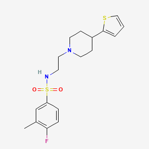 molecular formula C18H23FN2O2S2 B2839331 4-fluoro-3-methyl-N-(2-(4-(thiophen-2-yl)piperidin-1-yl)ethyl)benzenesulfonamide CAS No. 1428373-62-9