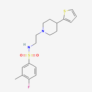 molecular formula C18H23FN2O2S2 B2839331 4-氟-3-甲基-N-(2-(4-(噻吩-2-基)哌啶-1-基)乙基)苯磺酰胺 CAS No. 1428373-62-9