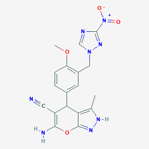 molecular formula C18H16N8O4 B283934 6-amino-4-[3-({3-nitro-1H-1,2,4-triazol-1-yl}methyl)-4-methoxyphenyl]-3-methyl-1,4-dihydropyrano[2,3-c]pyrazole-5-carbonitrile 