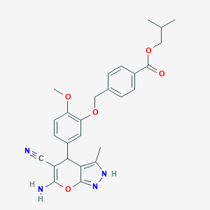 molecular formula C27H28N4O5 B283935 2-Methylpropyl 4-{[5-(6-amino-5-cyano-3-methyl-1,4-dihydropyrano[2,3-c]pyrazol-4-yl)-2-methoxyphenoxy]methyl}benzoate 