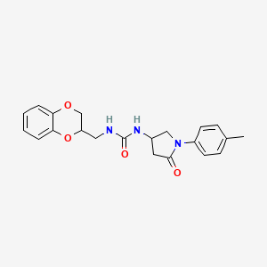 molecular formula C21H23N3O4 B2839352 1-((2,3-Dihydrobenzo[b][1,4]dioxin-2-yl)methyl)-3-(5-oxo-1-(p-tolyl)pyrrolidin-3-yl)urea CAS No. 887465-70-5
