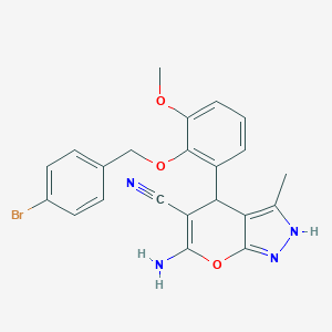 molecular formula C22H19BrN4O3 B283936 6-Amino-4-{2-[(4-bromobenzyl)oxy]-3-methoxyphenyl}-3-methyl-1,4-dihydropyrano[2,3-c]pyrazole-5-carbonitrile 