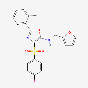 molecular formula C21H17FN2O4S B2839360 4-((4-氟苯基)磺酰)-N-(呋喃-2-基甲基)-2-(邻甲苯基)噁唑-5-胺 CAS No. 862738-60-1
