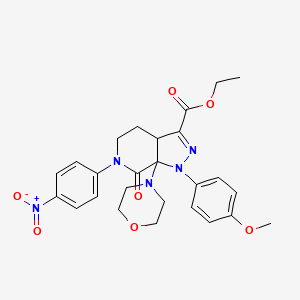 molecular formula C26H29N5O7 B2839364 ethyl 1-(4-methoxyphenyl)-7a-morpholino-6-(4-nitrophenyl)-7-oxo-3a,4,5,6,7,7a-hexahydro-1H-pyrazolo[3,4-c]pyridine-3-carboxylate CAS No. 1620386-62-0
