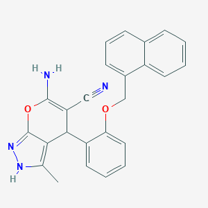 molecular formula C25H20N4O2 B283937 6-Amino-3-methyl-4-[2-(1-naphthylmethoxy)phenyl]-1,4-dihydropyrano[2,3-c]pyrazole-5-carbonitrile 